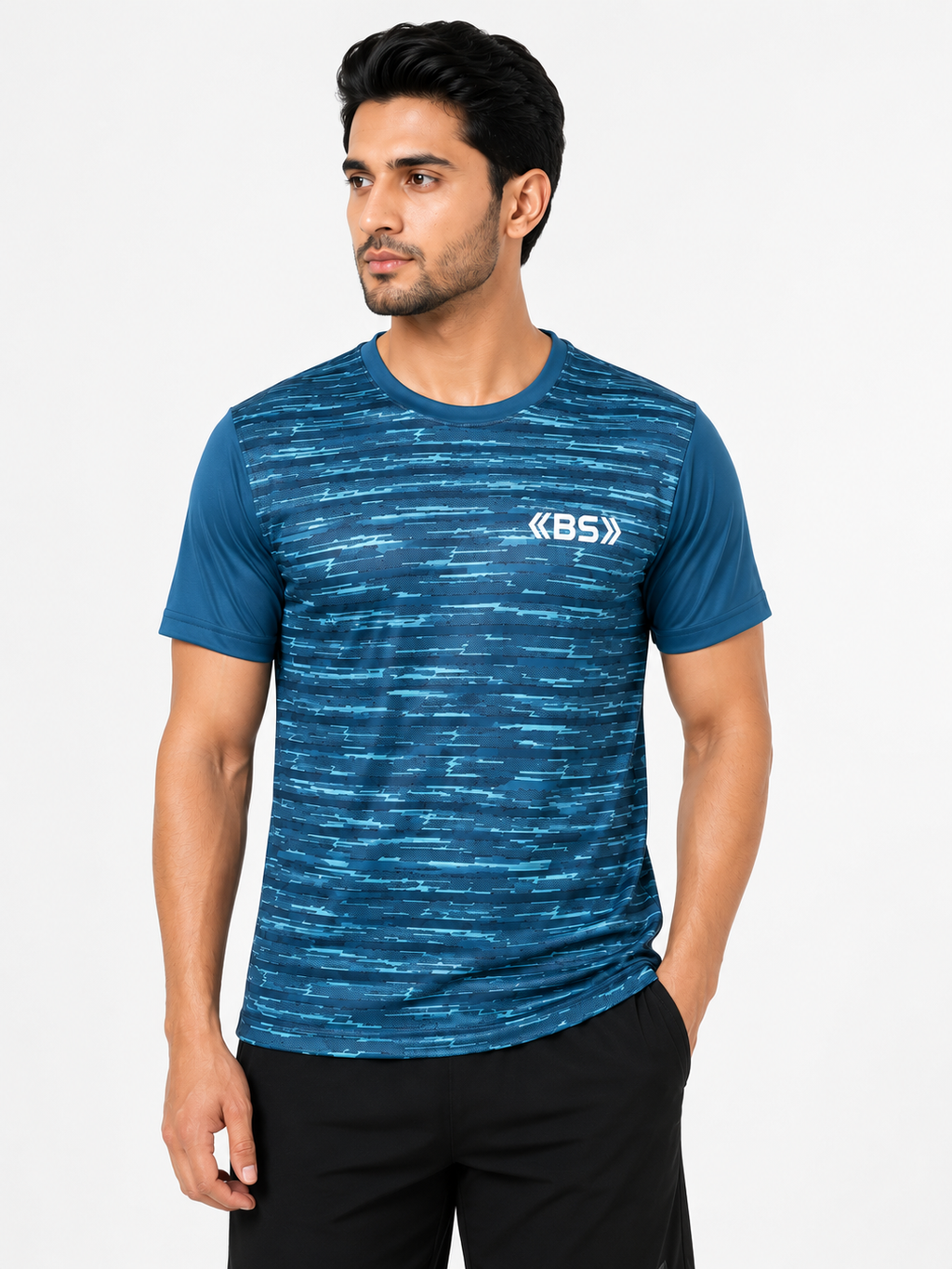Men's Blue Camo Performance Sports T-Shirt