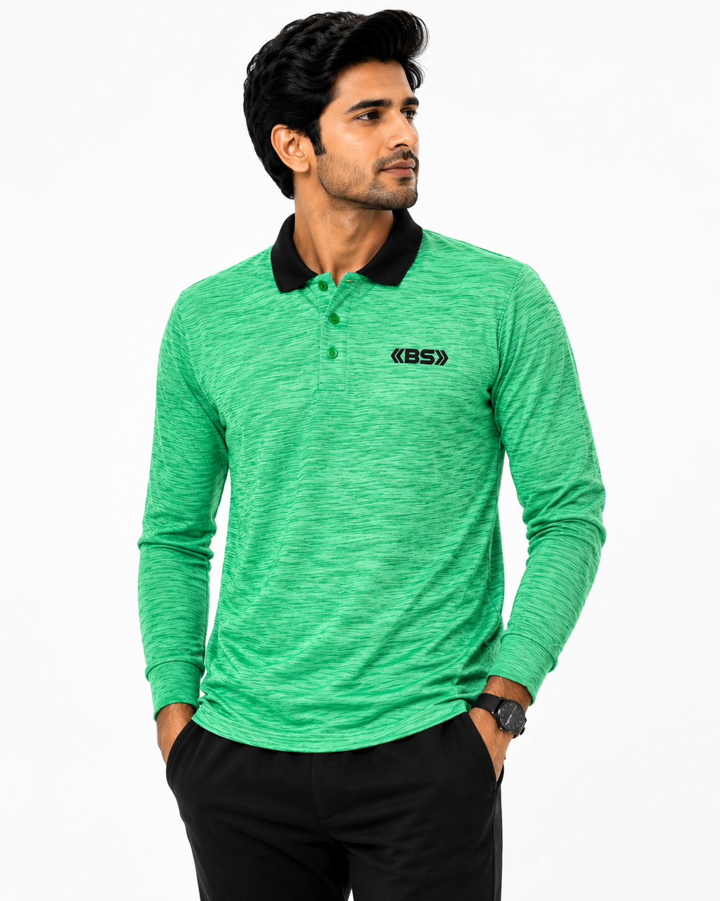 Green Full Sleeve Performance Polo T-Shirt