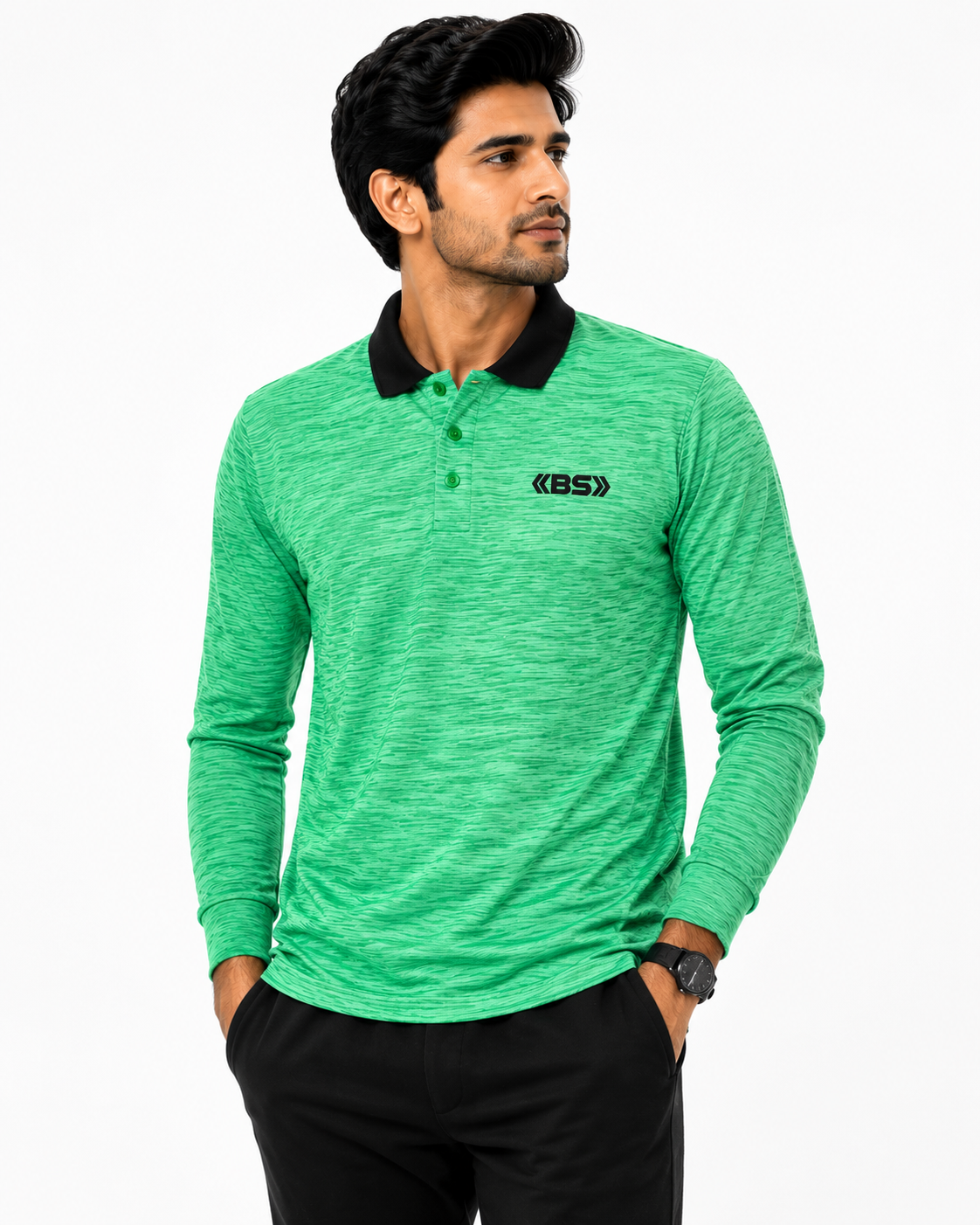 Green Full Sleeve Performance Polo T-Shirt