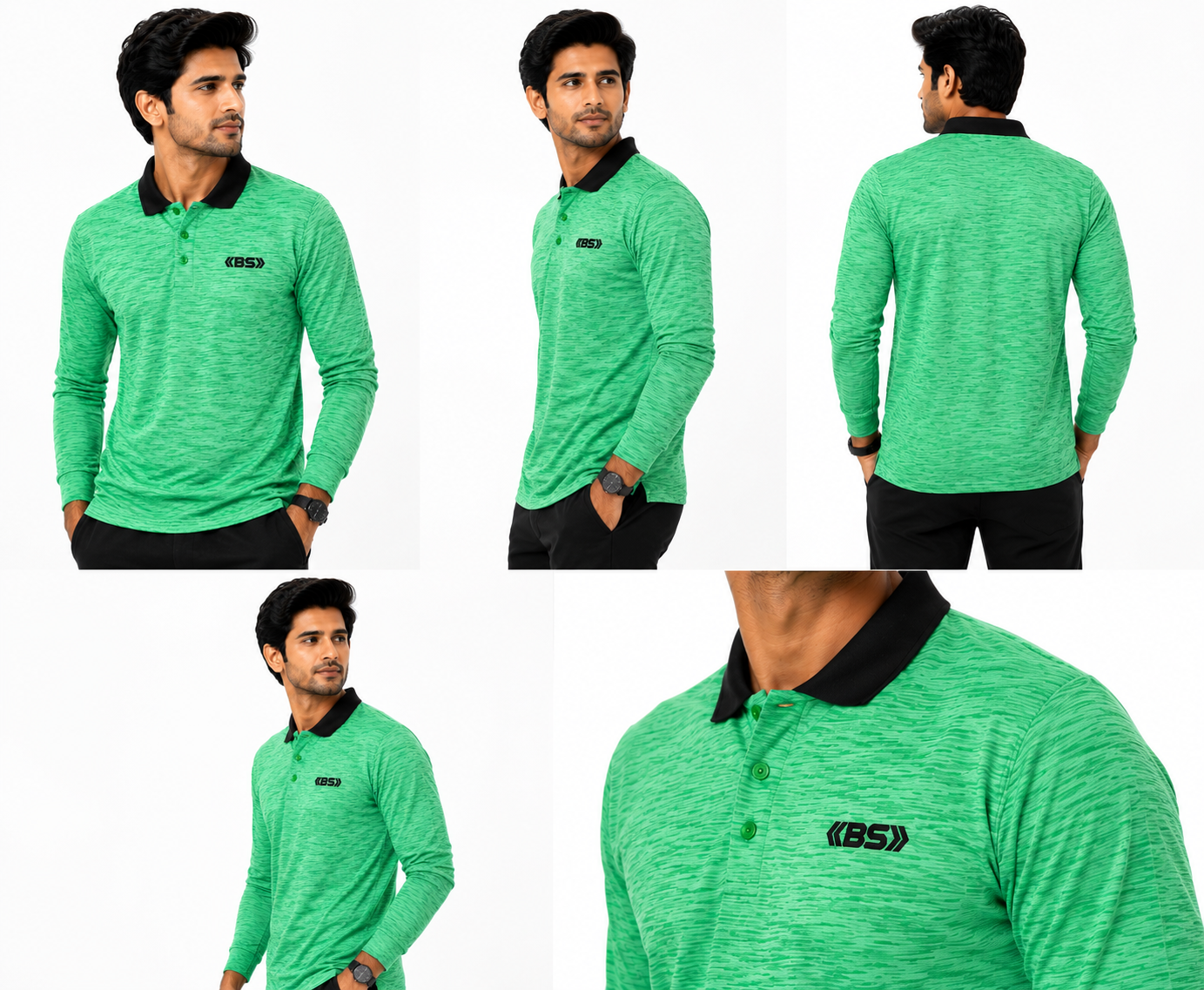 Green Full Sleeve Performance Polo T-Shirt