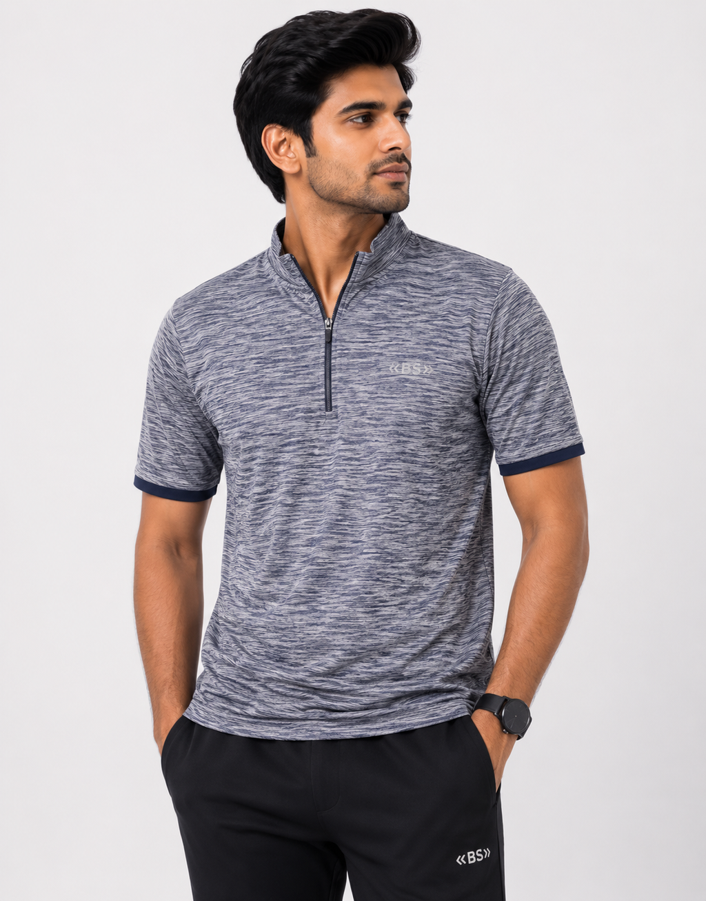 Premium Melange Quarter-Zip Performance T-Shirt