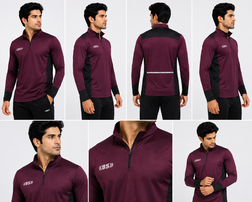 BS Sports Premium Quarter-Zip Full Sleeve Performance T-Shirt