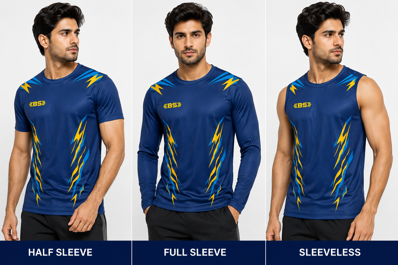 BS Sports 3-in-1 Performance Combo – Half Sleeve, Full Sleeve & Sleeveless