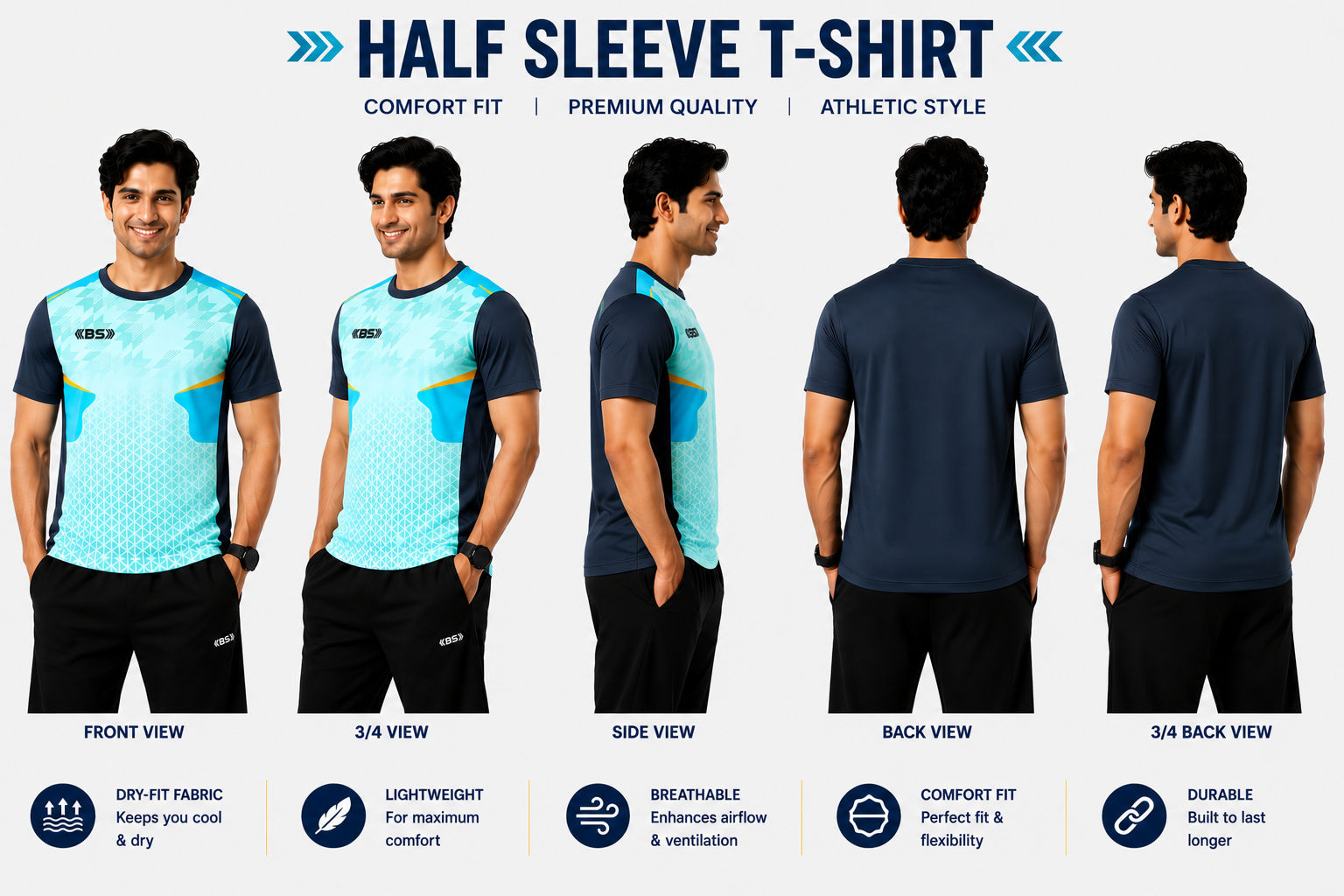 BS Sports 3-in-1 Performance Combo – Half Sleeve, Full Sleeve & Sleeveless