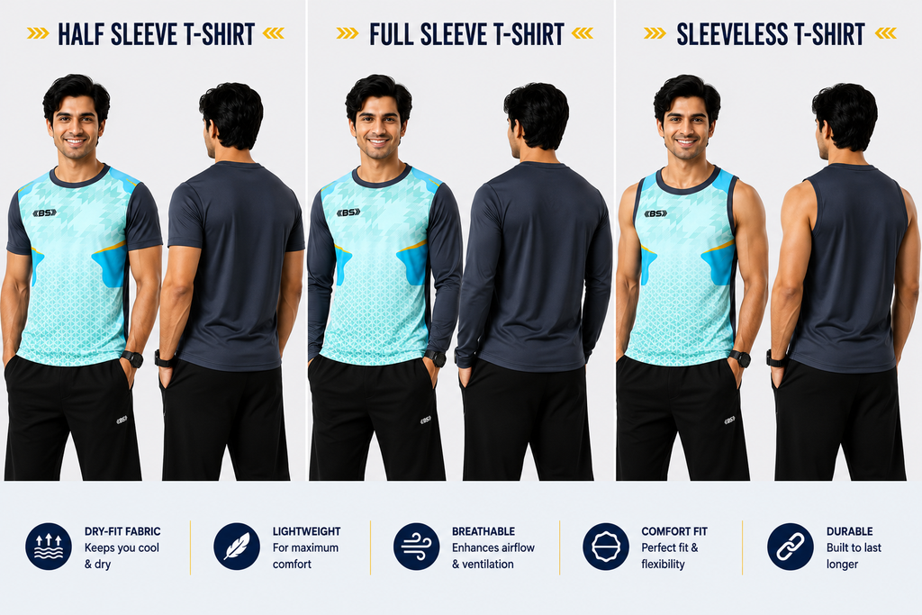 BS Sports 3-in-1 Performance Combo – Half Sleeve, Full Sleeve & Sleeveless