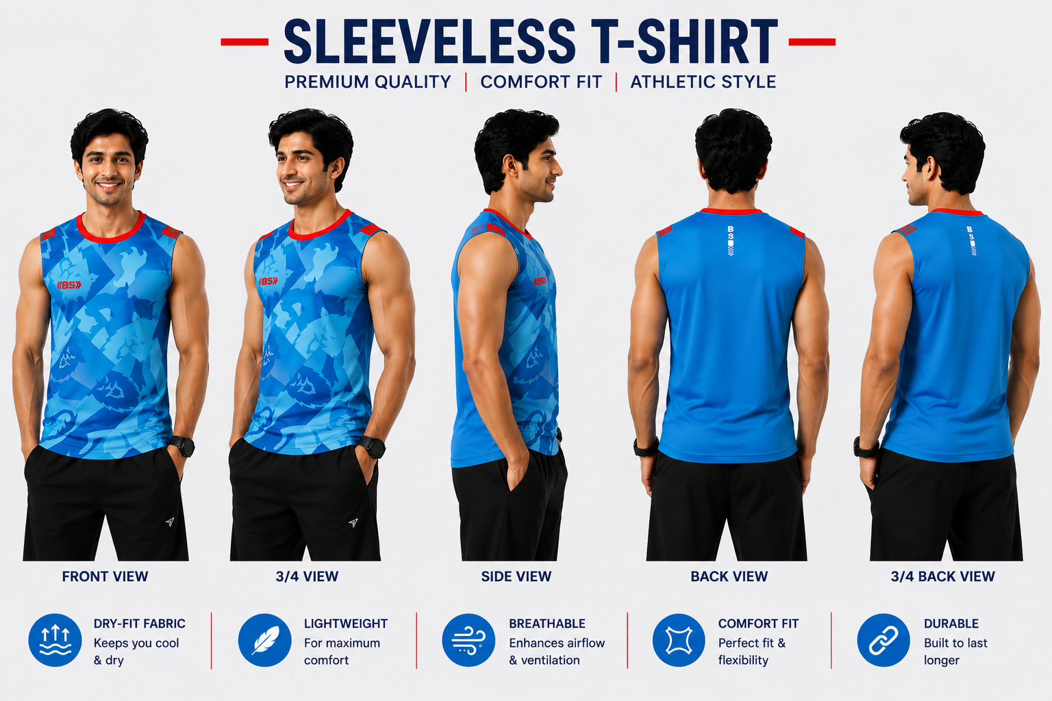 BS Sports 3-in-1 Performance Combo – Half Sleeve, Full Sleeve & Sleeveless