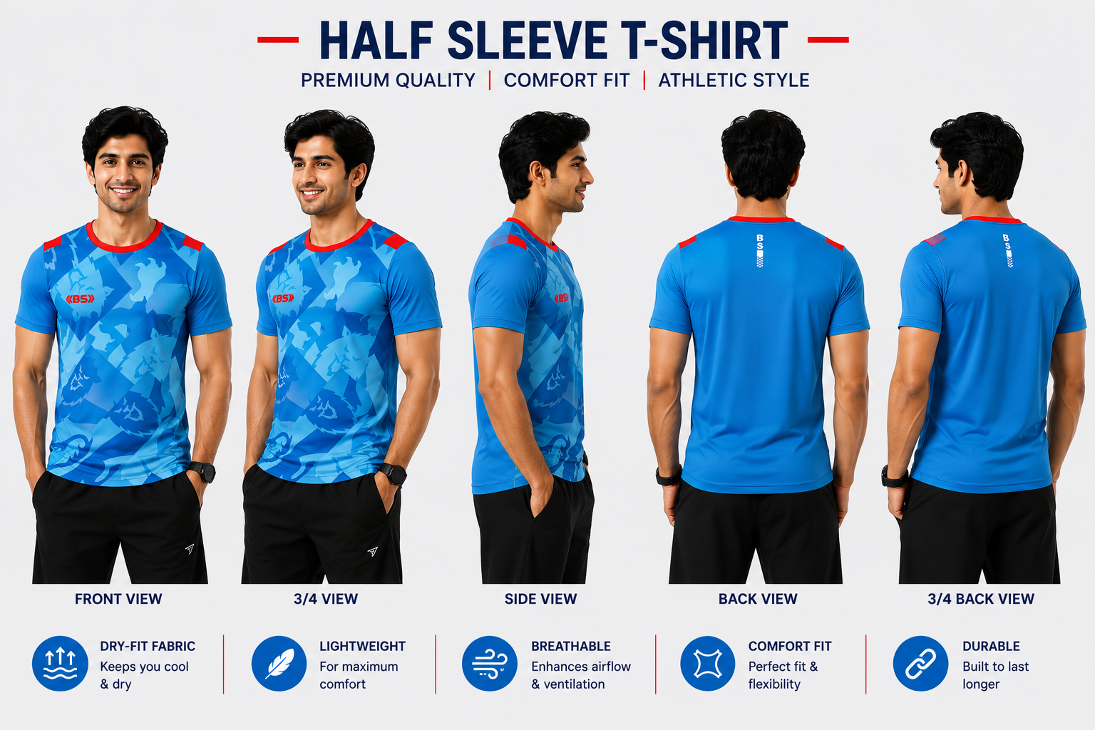 BS Sports 3-in-1 Performance Combo – Half Sleeve, Full Sleeve & Sleeveless