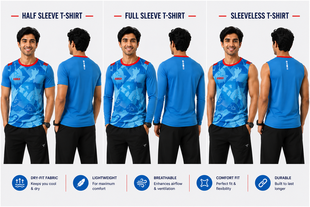 BS Sports 3-in-1 Performance Combo – Half Sleeve, Full Sleeve & Sleeveless