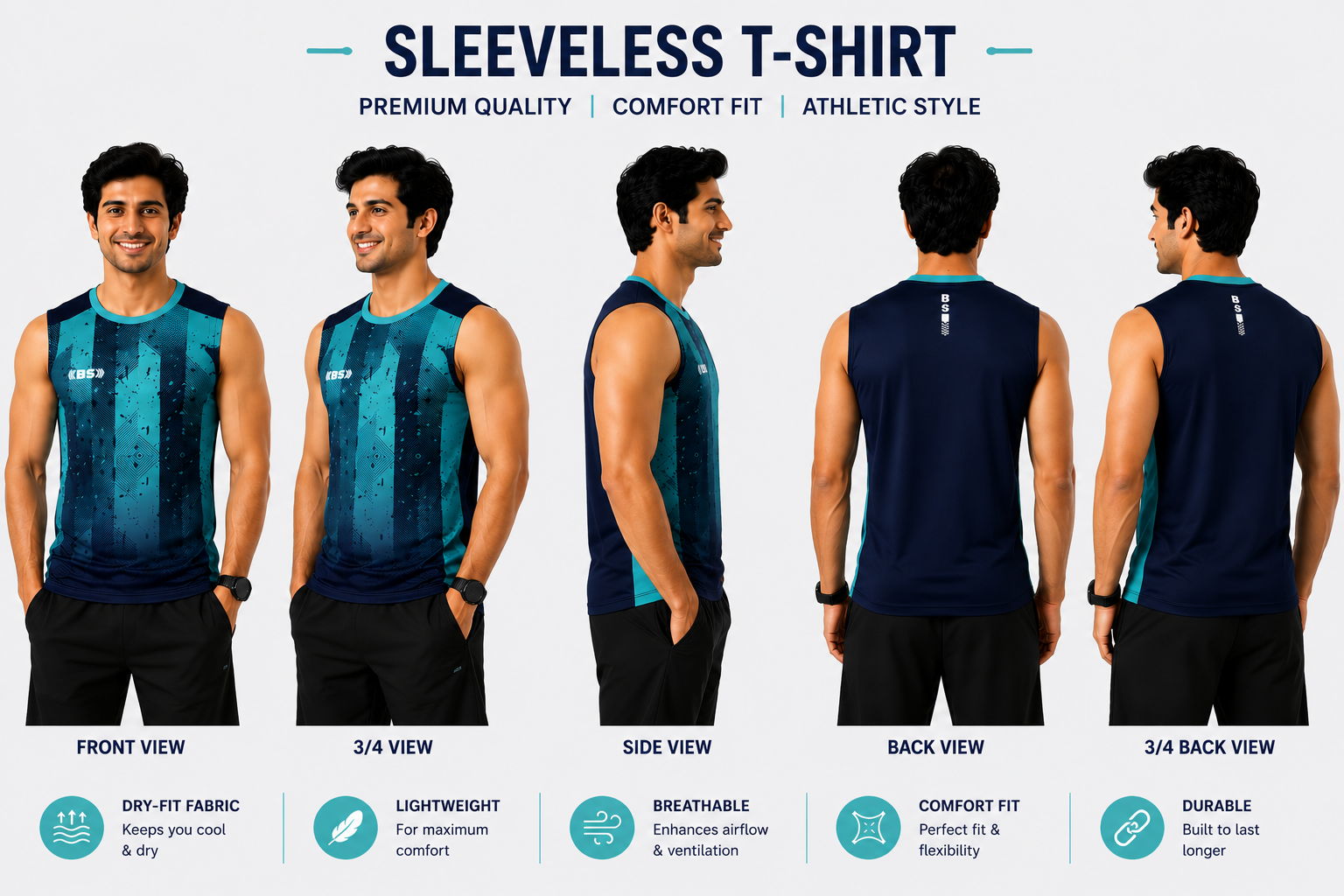 BS Sports 3-in-1 Performance Combo – Half Sleeve, Full Sleeve & Sleeveless