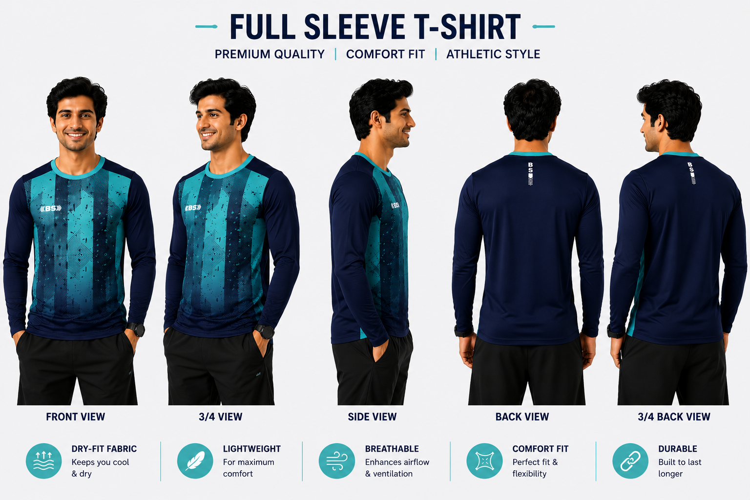 BS Sports 3-in-1 Performance Combo – Half Sleeve, Full Sleeve & Sleeveless
