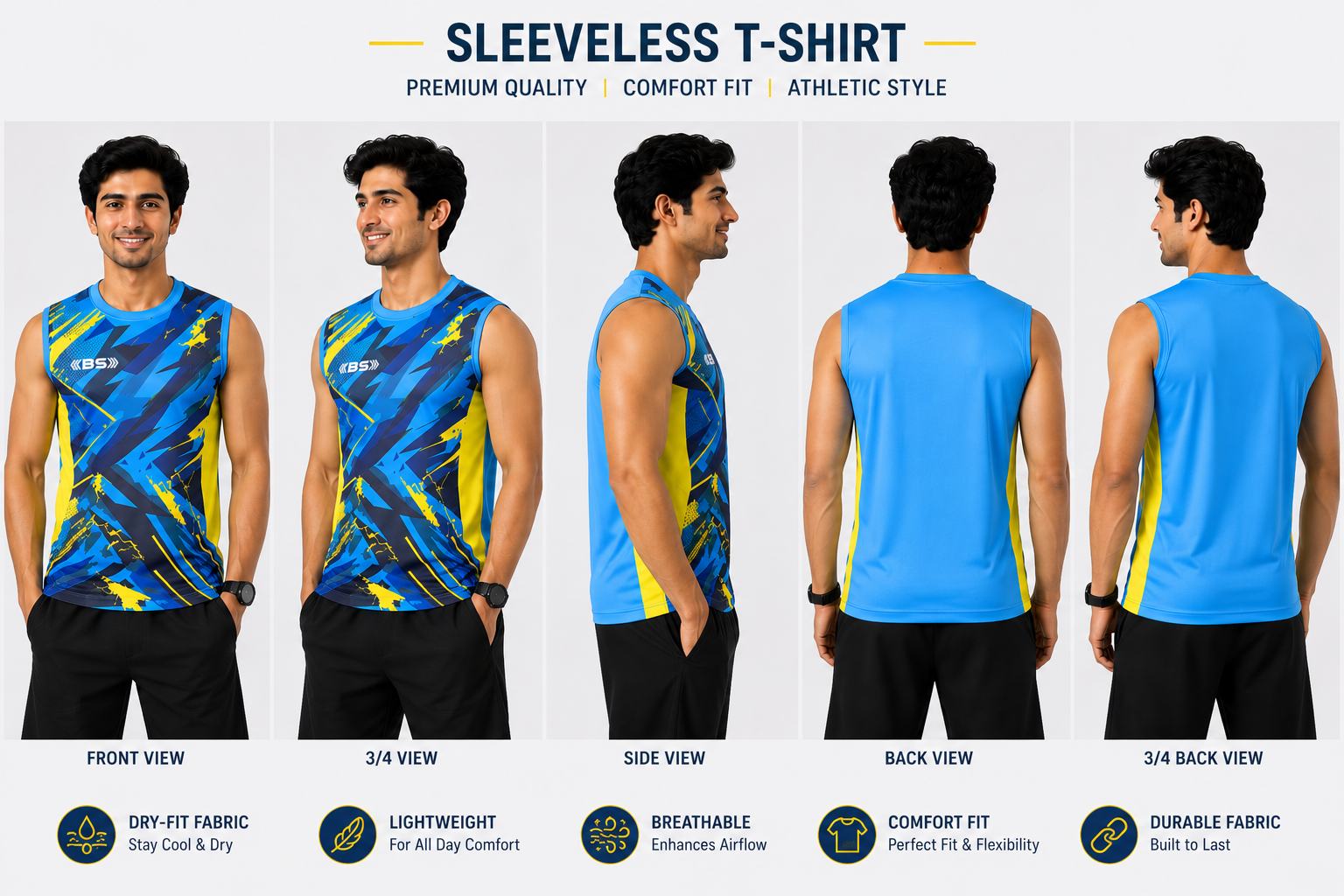 BS Sports 3-in-1 Performance Combo – Half Sleeve, Full Sleeve & Sleeveless