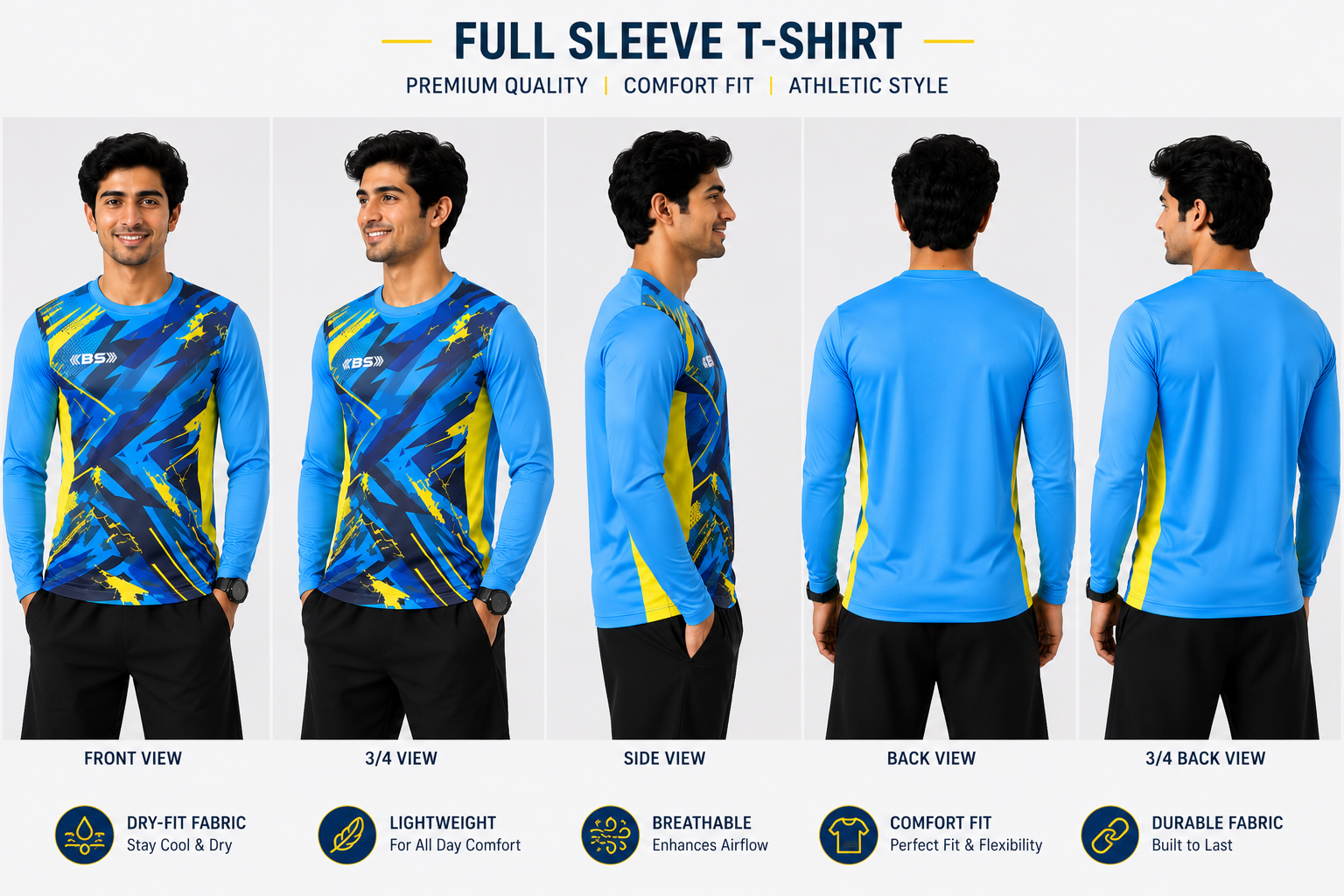 BS Sports 3-in-1 Performance Combo – Half Sleeve, Full Sleeve & Sleeveless