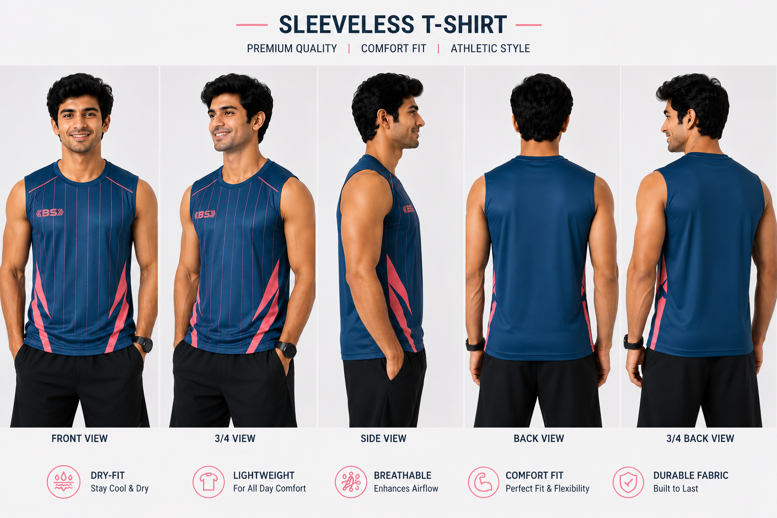 BS Sports 3-in-1 Performance Combo – Half Sleeve, Full Sleeve & Sleeveless
