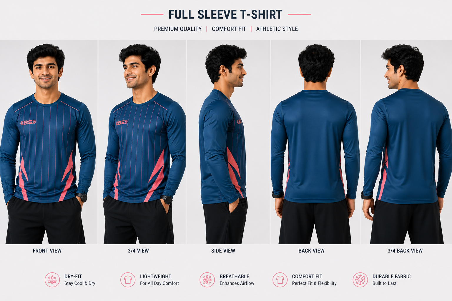BS Sports 3-in-1 Performance Combo – Half Sleeve, Full Sleeve & Sleeveless