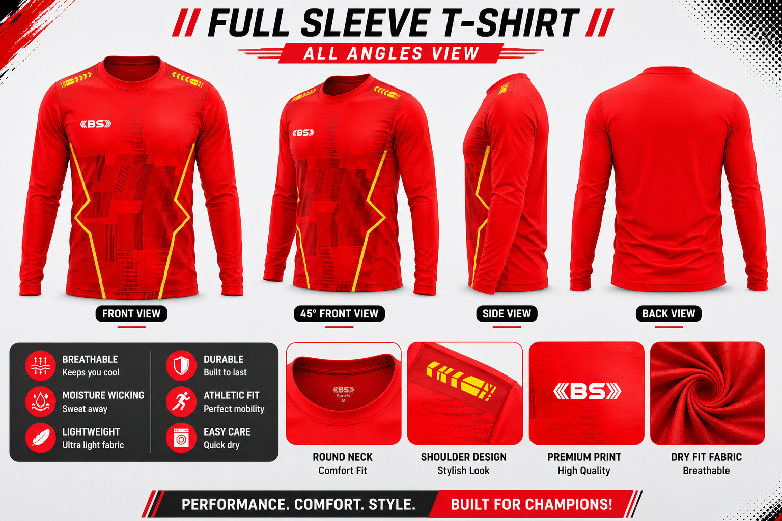 BS Sports 3-in-1 Performance Combo – Half Sleeve, Full Sleeve & Sleeveless