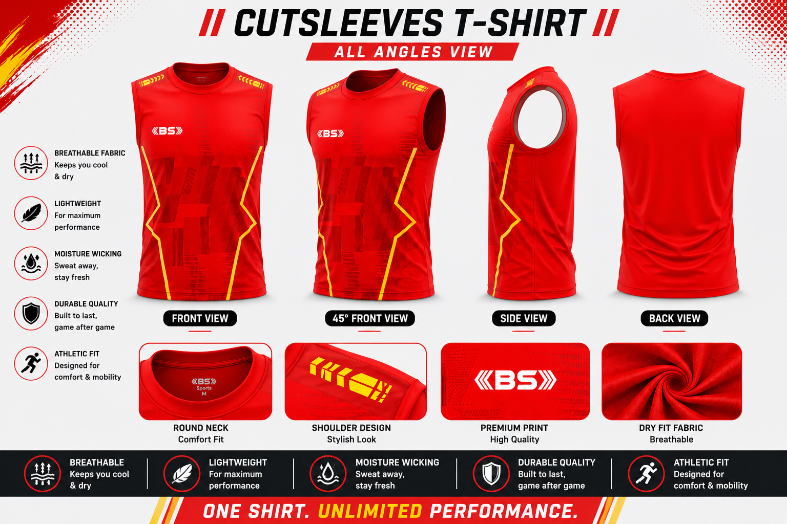 BS Sports 3-in-1 Performance Combo – Half Sleeve, Full Sleeve & Sleeveless