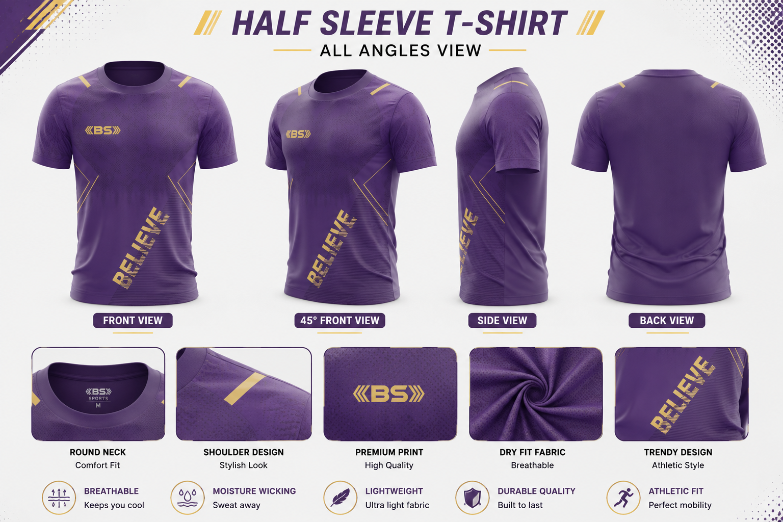BS Sports 3-in-1 Performance Combo – Half Sleeve, Full Sleeve & Sleeveless