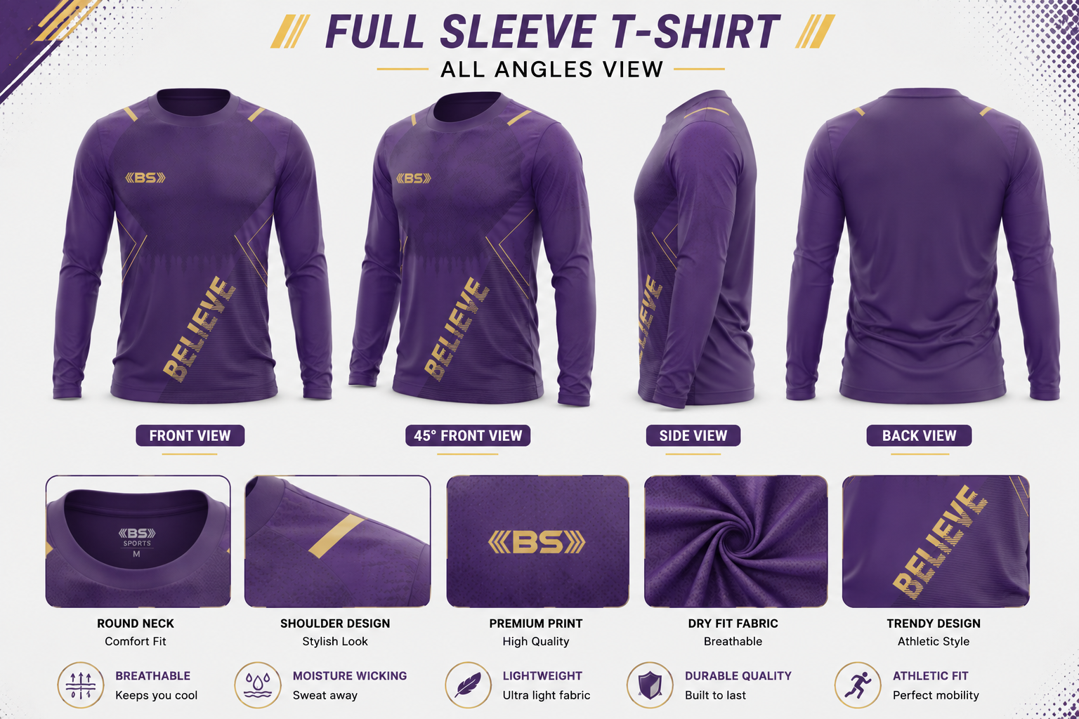 BS Sports 3-in-1 Performance Combo – Half Sleeve, Full Sleeve & Sleeveless