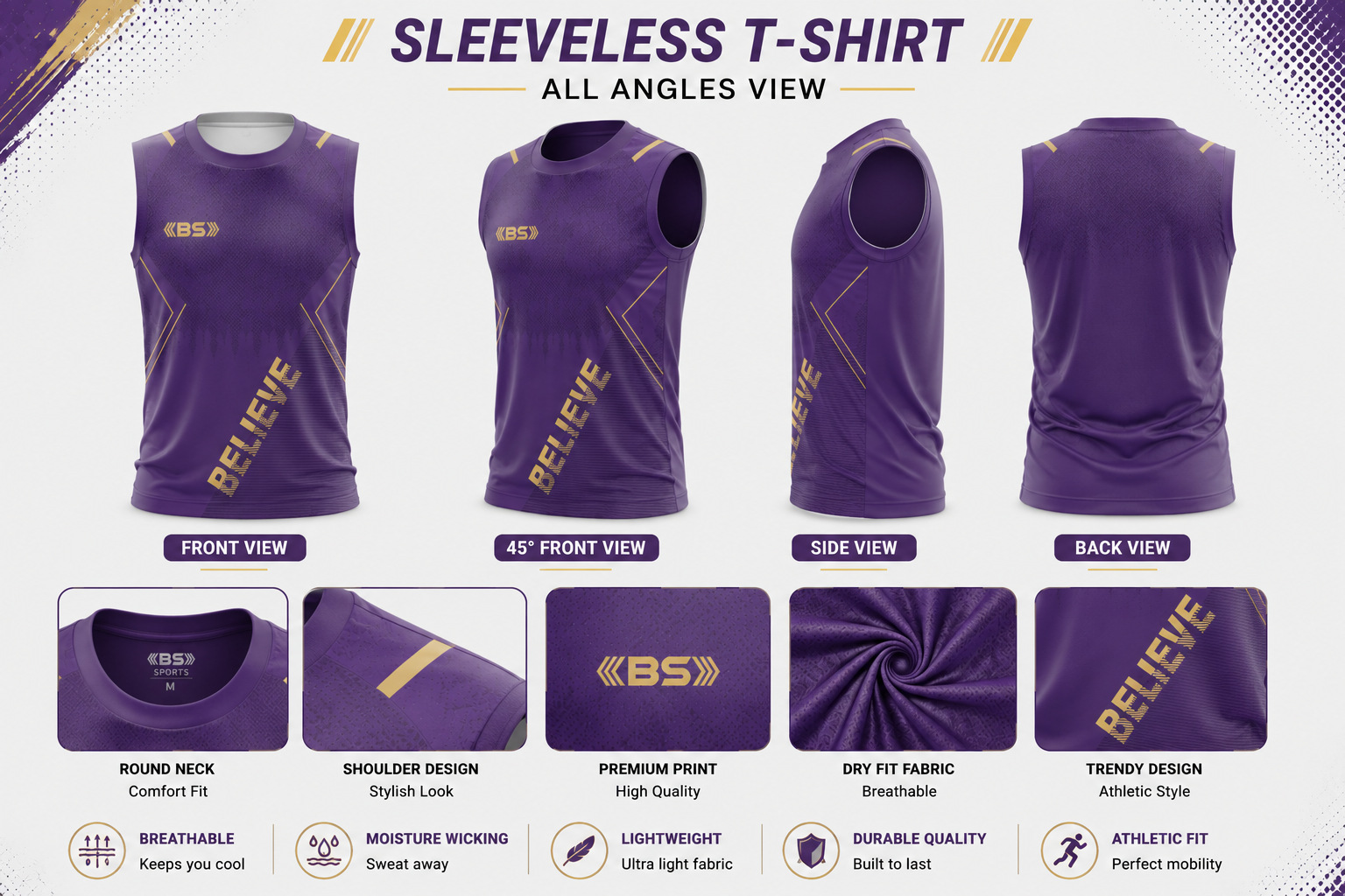 BS Sports 3-in-1 Performance Combo – Half Sleeve, Full Sleeve & Sleeveless
