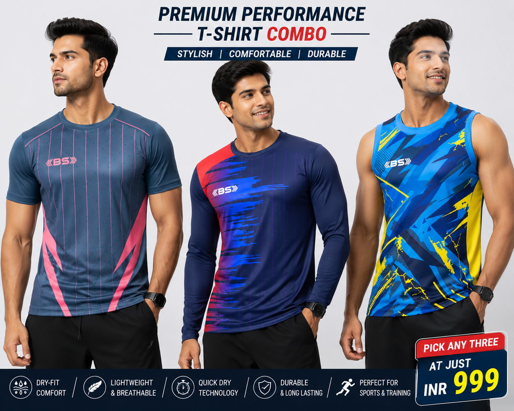 BS Sports Training Combo Pack – Half Sleeve + Full Sleeve + Sleeveless T-Shirt