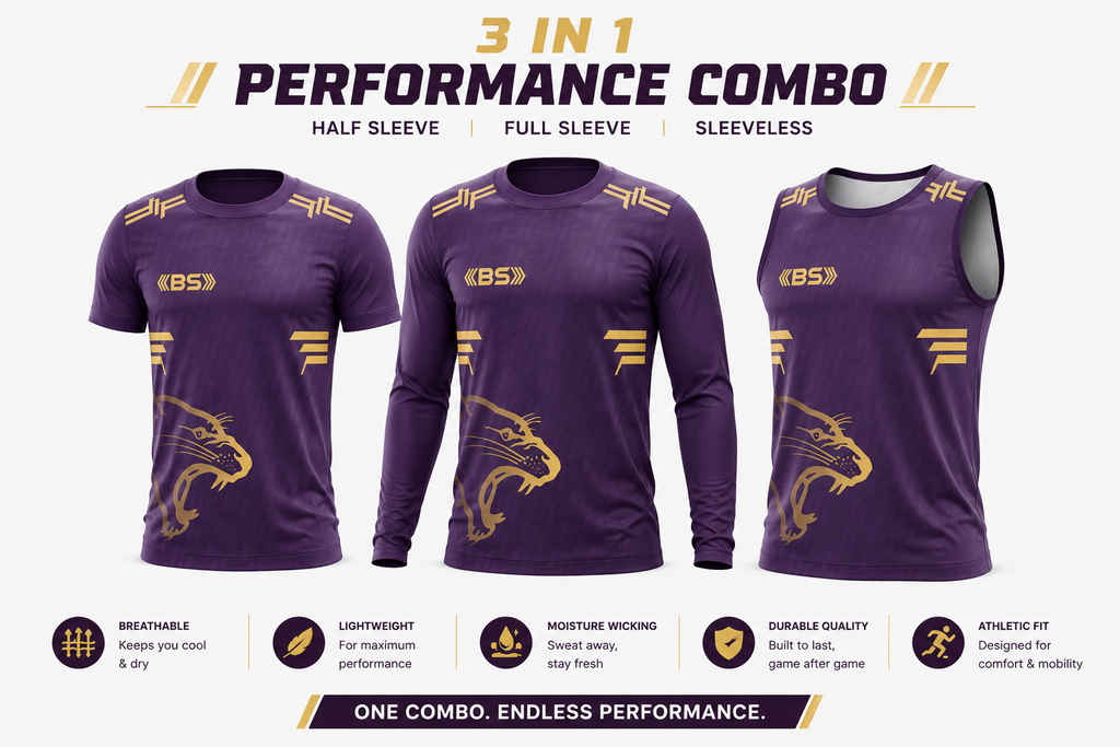 BS Sports 3-in-1 Performance Combo – Half Sleeve, Full Sleeve & Sleeveless
