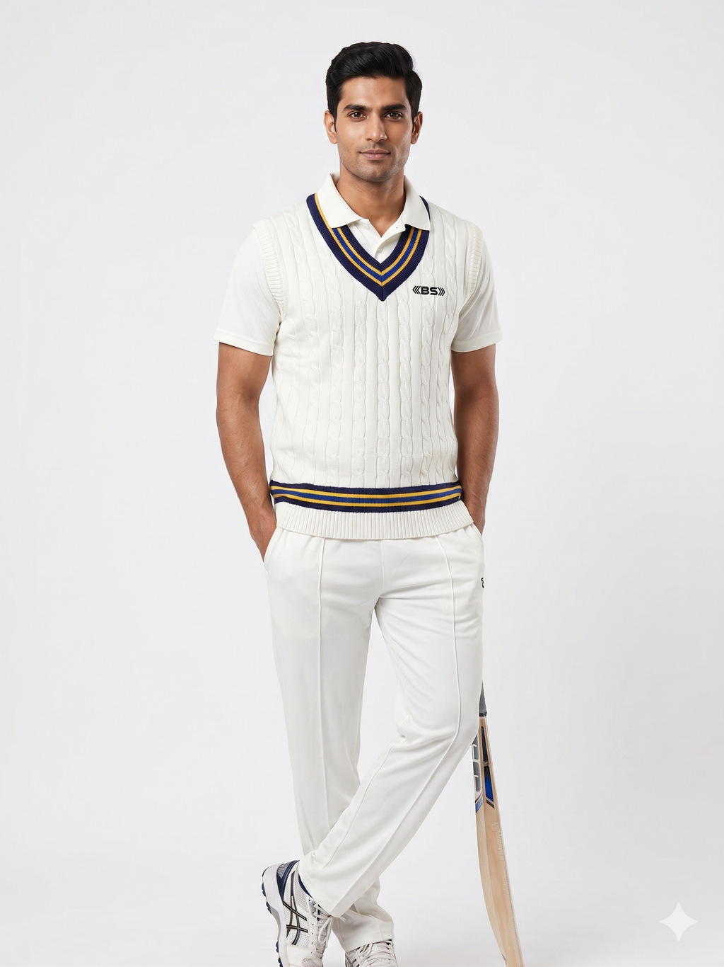 BS Sports Cricket White Sweater Elite-X