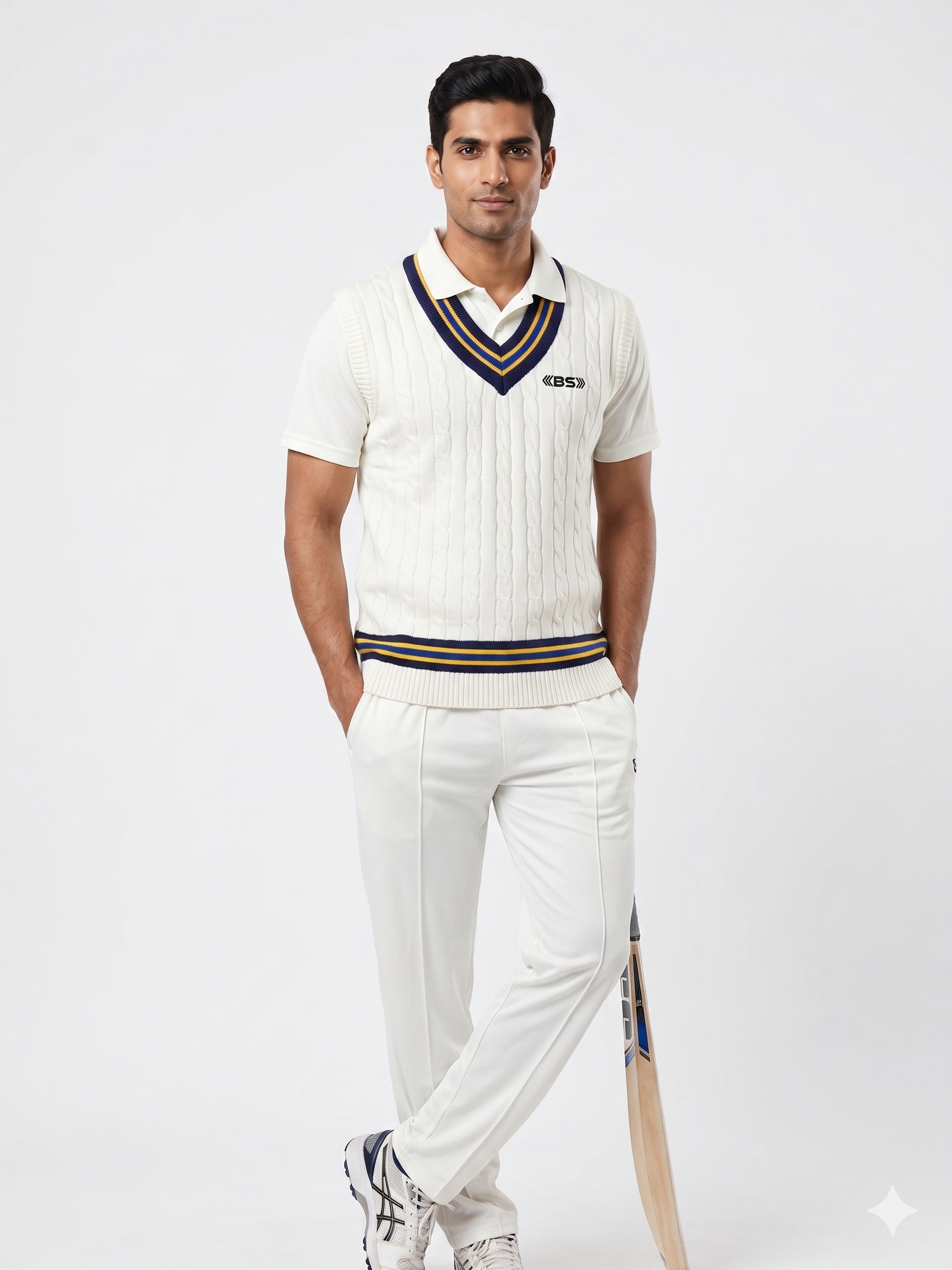 BS Sports Cricket White Sweater Elite-X