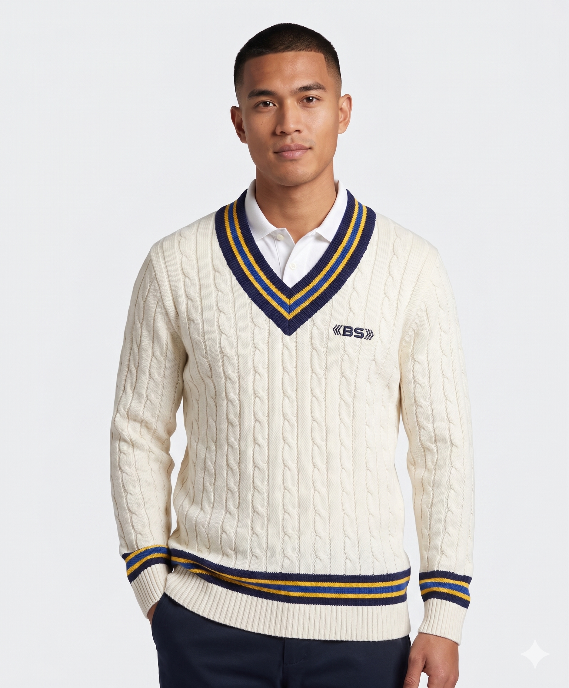 BS Sports Cricket White Sweater Elite-X Full