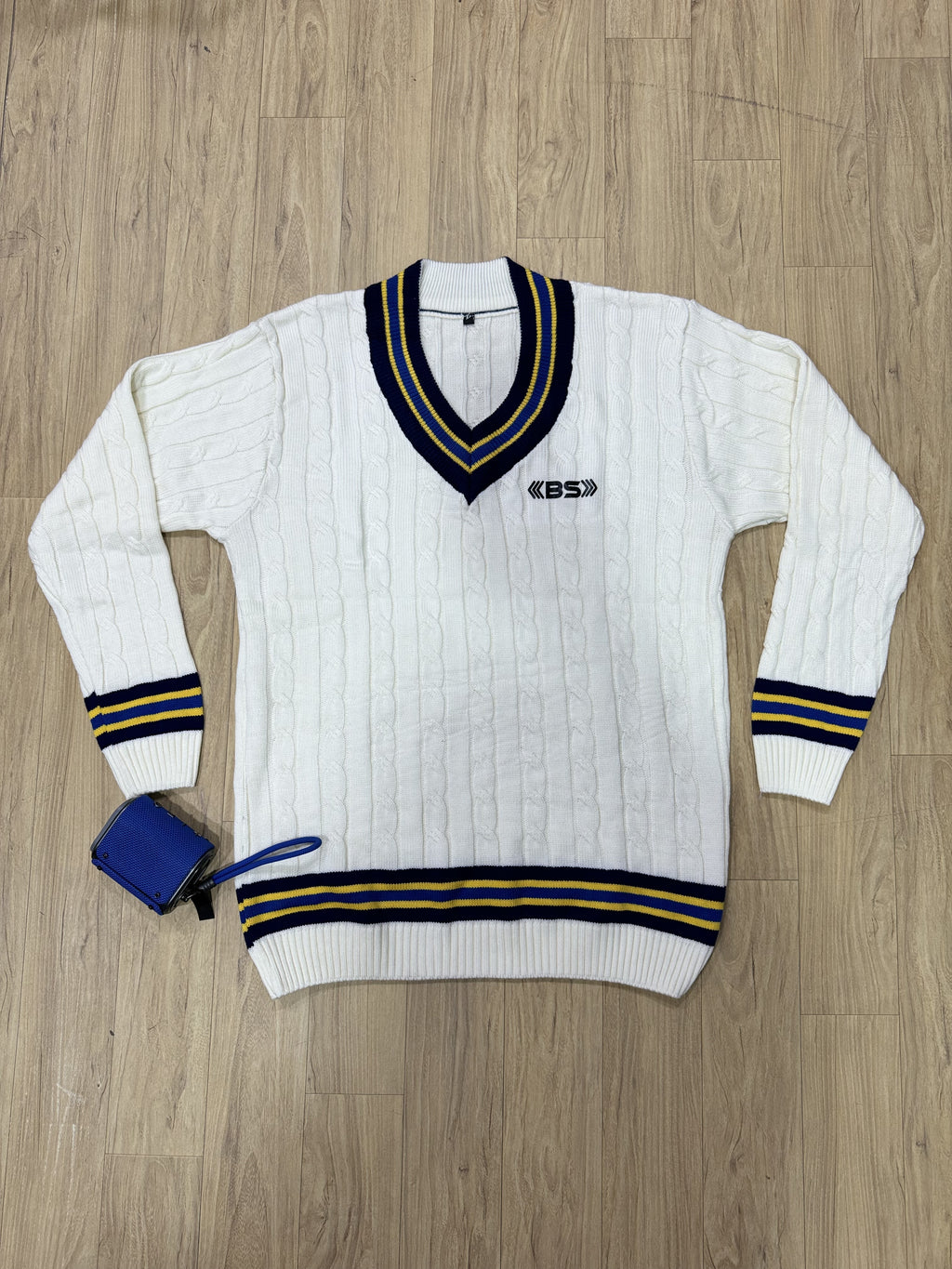 BS Sports Cricket White Sweater Elite-X Full