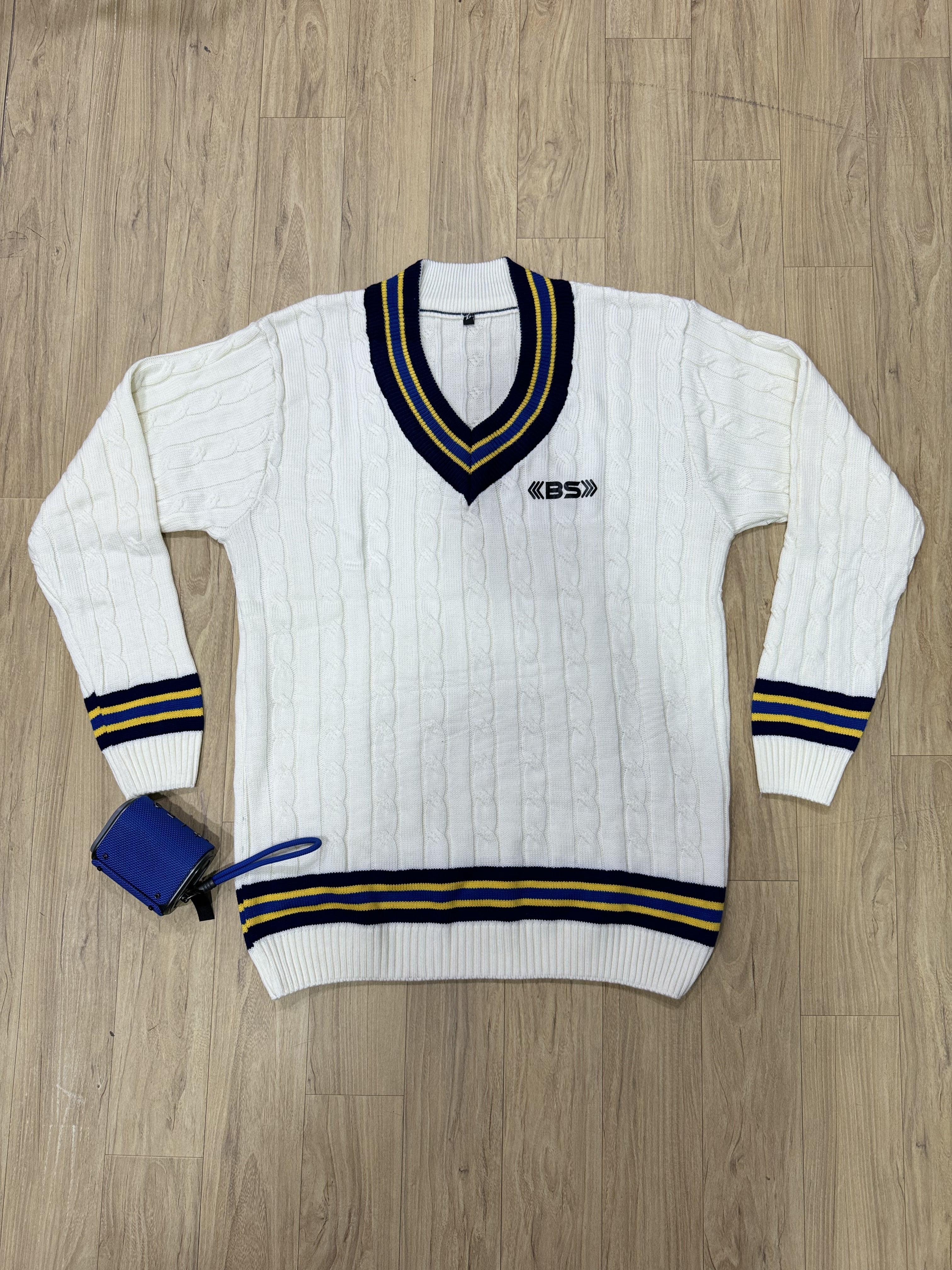 BS Sports Cricket White Sweater Elite-X Full
