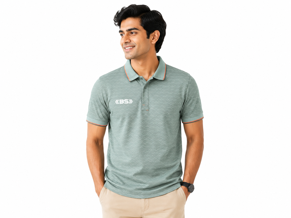 BS Sports Premium Sage Green Textured Polo T-Shirt