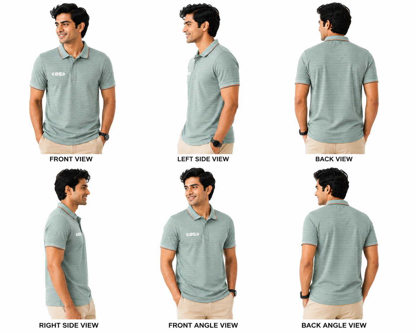 BS Sports Premium Sage Green Textured Polo T-Shirt