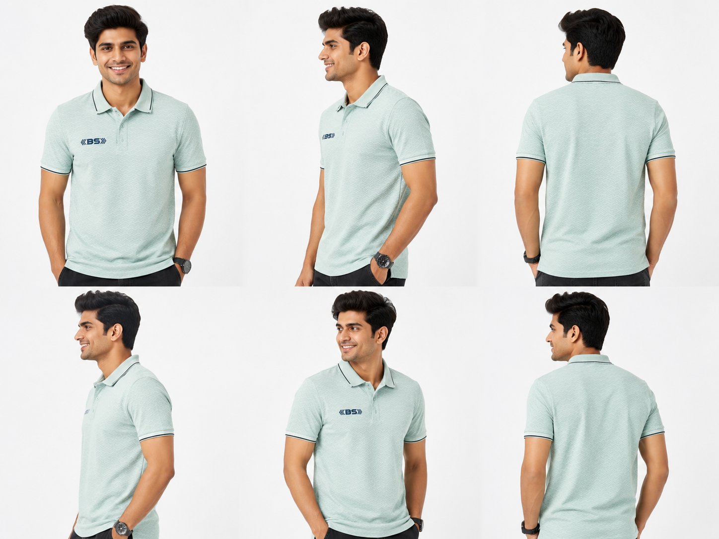 BS Sports Premium Mint Green Jacquard Polo T-Shirt
