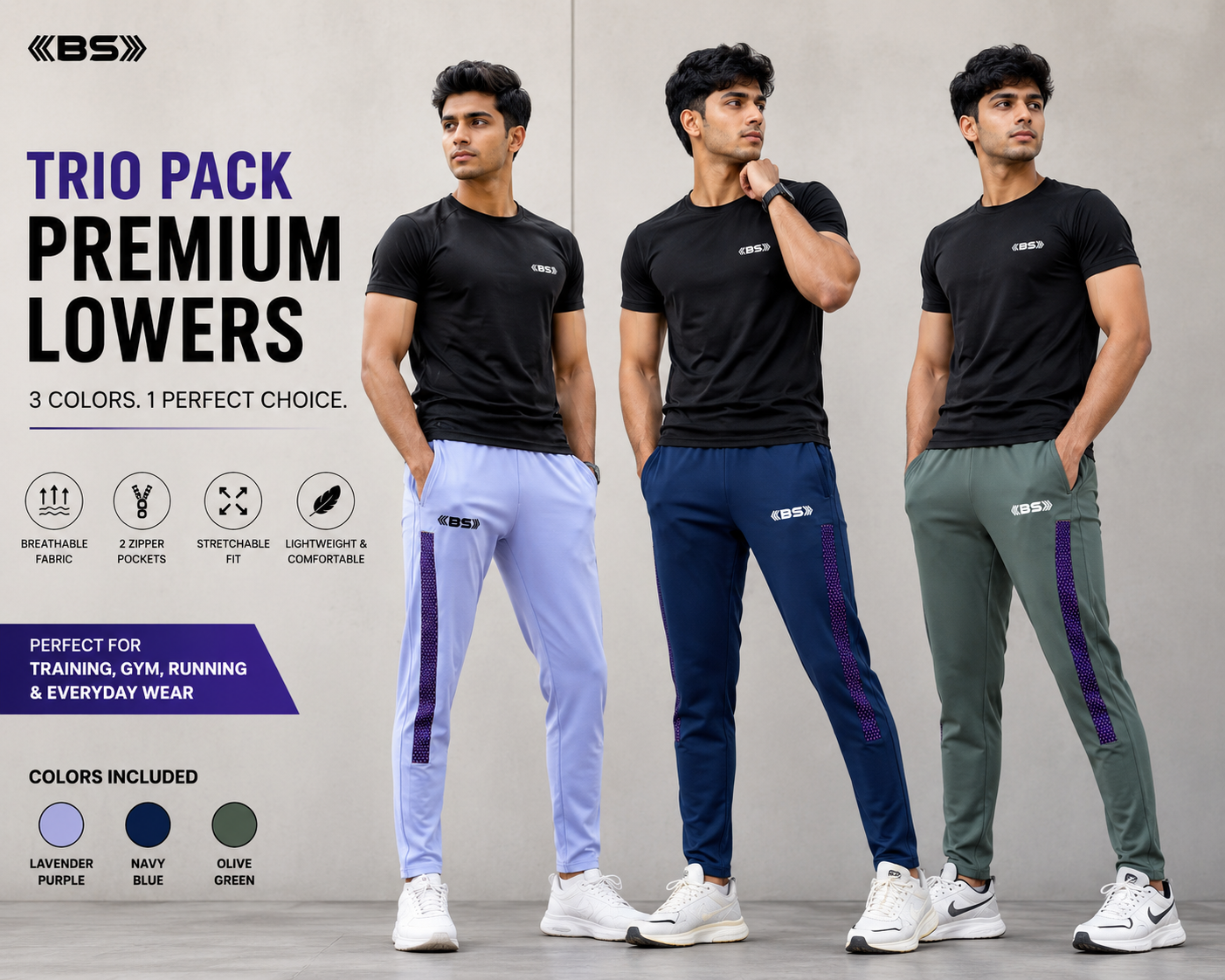 BS Sports Premium Trackpant Combo (Pack of 3)
